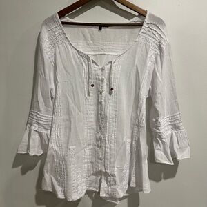 COMPLIMENTS Y2K 100% Cotton White Boho Peasant Poet Sleeve Long Sleeve Size L